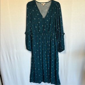 Knox Rose Teal Floral Long Sleeve Midi Dress